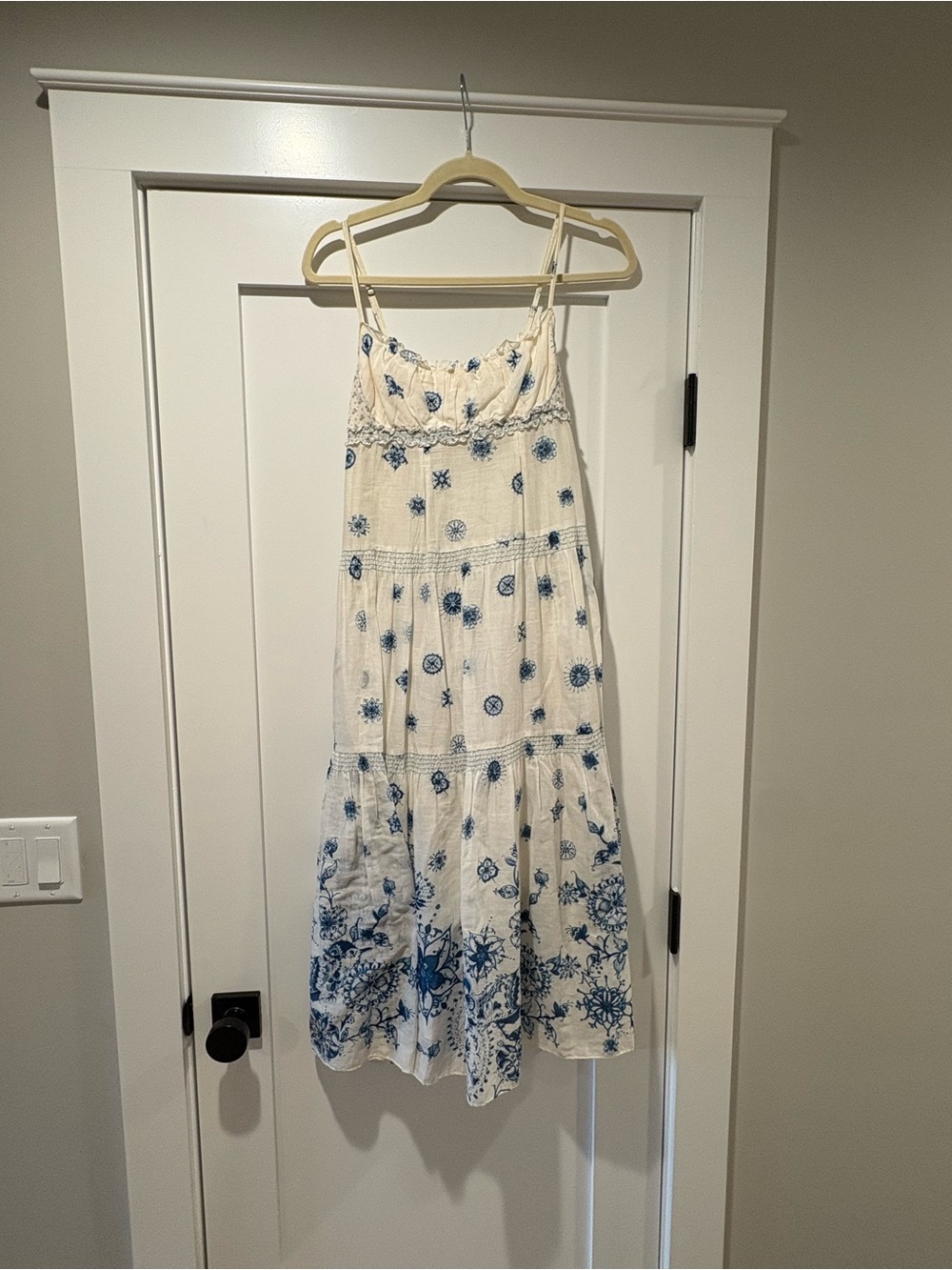 Rebecca Taylor White Maxi Sundress with Blue Floral Print size 6